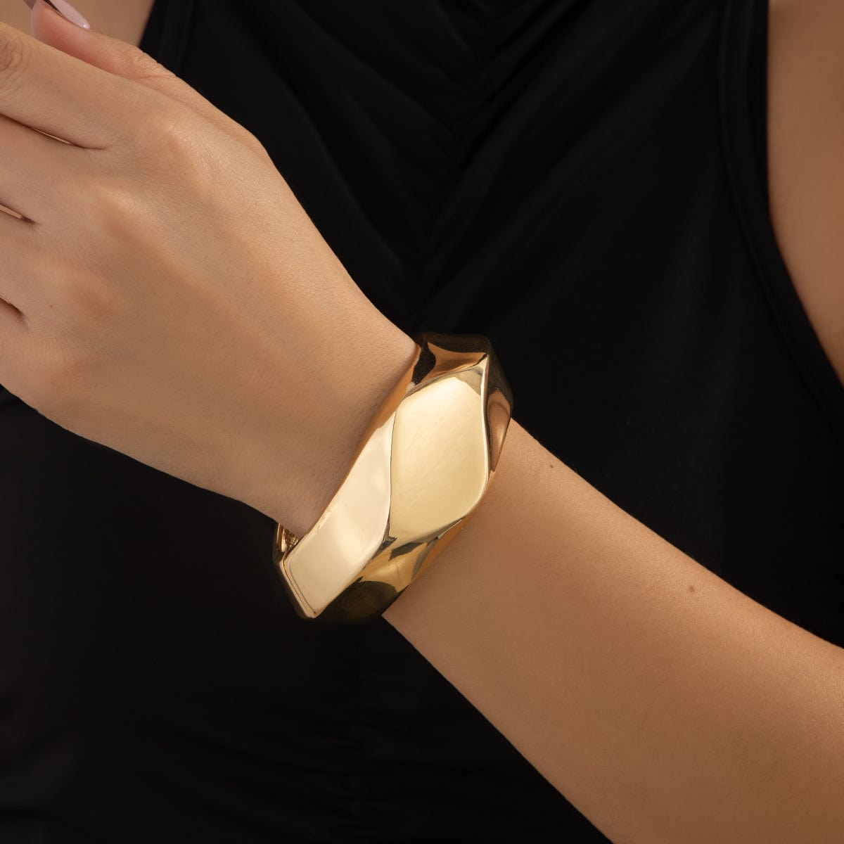 Vintage Gold Silver Plated Irregular Polygon Bangle Bracelet - ArtGalleryZen