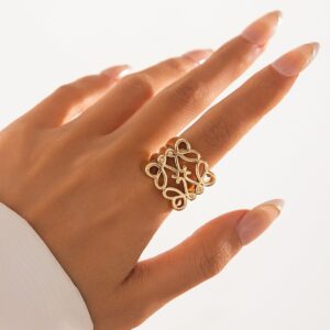 Vintage Hollow Pattern Square Open Ring - ArtGalleryZen