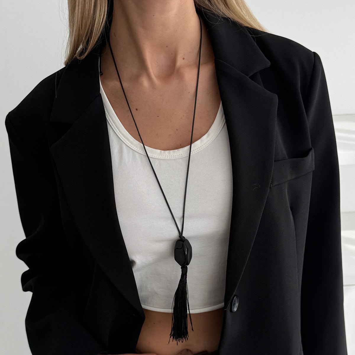 Vintage Irregular Resin Pendant Wax Cord Tassel Necklace 39" - ArtGalleryZen