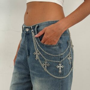 Vintage Layered Carved Cross Pendant Trouser Chain - ArtGalleryZen