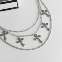 Vintage Layered Carved Cross Pendant Trouser Chain - ArtGalleryZen