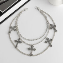 Vintage Layered Carved Cross Pendant Trouser Chain - ArtGalleryZen