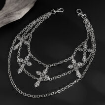 Vintage Layered Floral Cross Pendant Trouser Chain - ArtGalleryZen