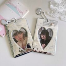Winter Rain Heart Silver Tone Mirror Kpop Keychain Photocard Holder - ArtGalleryZen