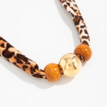 Wooden Beads Leopard Print Velvet Choker Necklace Retro Charm - ArtGalleryZen