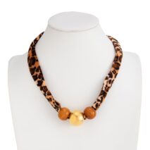 Wooden Beads Leopard Print Velvet Choker Necklace Retro Charm - ArtGalleryZen