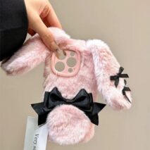 Y2K Bowknot Pink Bunny Plush iPhone Case - ArtGalleryZen