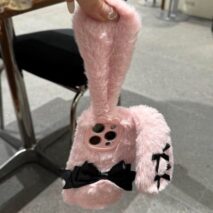 Y2K Bowknot Pink Bunny Plush iPhone Case - ArtGalleryZen
