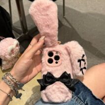 Y2K Bowknot Pink Bunny Plush iPhone Case - ArtGalleryZen