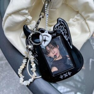 Y2K Guitar Shaped TXT Kpop Keychain Photocard Holder - ArtGalleryZen
