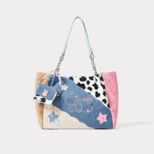 Y2K Miffy Plush Denim Patchwork Shoulder Bag - ArtGalleryZen