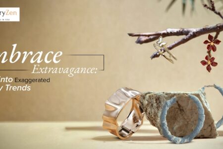 Exaggerated jewelry trends 2024 featuring oversized statement earrings, bold necklaces, and dramatic jewelry pieces