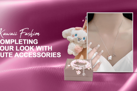 Kawaii fashion accessories collection featuring cute Japanese jewelry, colorful hair clips, and adorable character-themed accessories