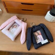 Chic Bunny Ear Polka Dot Fabric Kpop Keychain Photocard Holder - Image 4