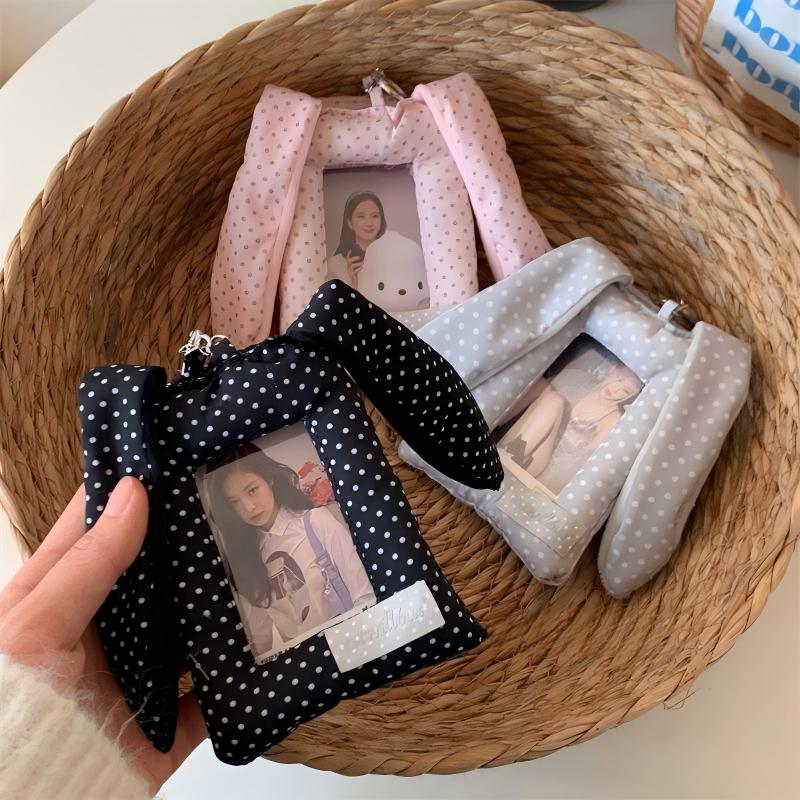 微信图片_202603021531023 Chic Bunny Ear Polka Dot Fabric Kpop Keychain Photocard Holder - Image 1