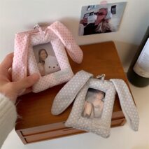 Chic Bunny Ear Polka Dot Fabric Kpop Keychain Photocard Holder - Image 5