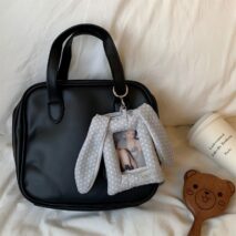 Chic Bunny Ear Polka Dot Fabric Kpop Keychain Photocard Holder - Image 2