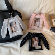 Chic Bunny Ear Polka Dot Fabric Kpop Keychain Photocard Holder - Image 3
