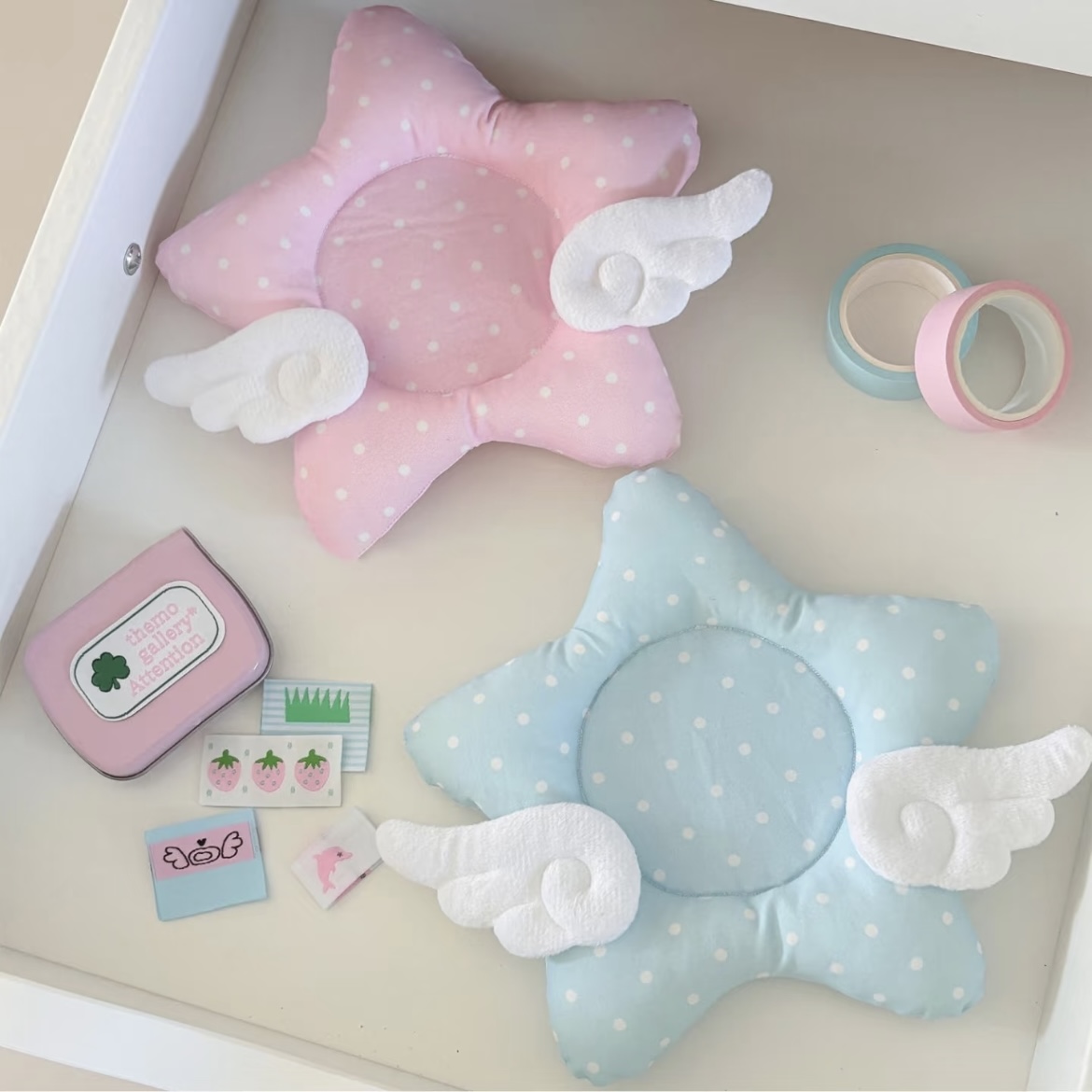 Screenshot Cute Star Wing Polka Dot Fabric Coaster | Kawaii Home Gift - Image 1