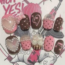 Handmade Pink and Brown Polka Dot Pearl Heart Press on Nails Short False Nails - Image 3