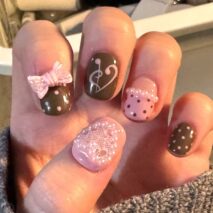 Handmade Pink and Brown Polka Dot Pearl Heart Press on Nails Short False Nails - Image 4