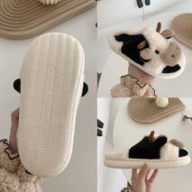 Kawaii Plush 3D Cow Slippers - Cozy Indoor House Shoes - Image 4