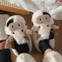 Kawaii Plush 3D Cow Slippers - Cozy Indoor House Shoes - Image 3
