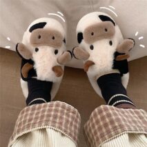 Kawaii Plush 3D Cow Slippers - Cozy Indoor House Shoes