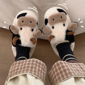 Kawaii Plush 3D Cow Slippers - Cozy Indoor House Shoes