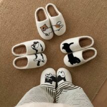 Cute Dog & Cat Slippers slippers on carpet.