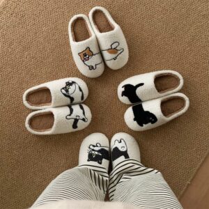 Cute Dog & Cat Slippers slippers on carpet.