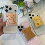 Kawaii Bear Cat Biscuit Magnetic Phone Grip – 3D Embossed Phone Stand & Holder