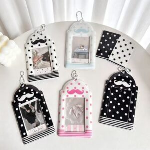 Kawaii Polka Dot Mustache PVC Kpop Keychain Photocard Holder
