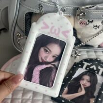 Cute Kaomoji Heart Polka Dot PVC Kpop Keychain Photocard Holder - Image 9