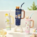 Cute Rilakkuma 970ml Insulated Tumbler | Stainless Steel Cup with Straw
