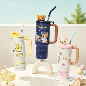 Cute Rilakkuma 970ml Insulated Tumbler | Stainless Steel Cup with Straw