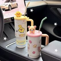 Cute Rilakkuma 970ml Insulated Tumbler | Stainless Steel Cup with Straw - Image 3