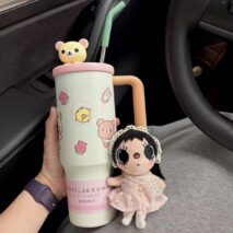 Cute Rilakkuma 970ml Insulated Tumbler | Stainless Steel Cup with Straw - Image 2