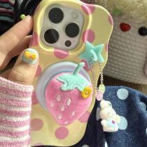 Kawaii Plush Strawberry Magnetic Phone Grip – Cute Soft Phone Holder Stand - Image 3