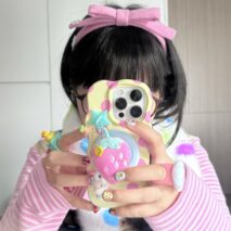 Kawaii Plush Strawberry Magnetic Phone Grip – Cute Soft Phone Holder Stand - Image 2