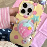 Kawaii Plush Strawberry Magnetic Phone Grip – Cute Soft Phone Holder Stand