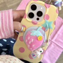 Kawaii Plush Strawberry Magnetic Phone Grip – Cute Soft Phone Holder Stand
