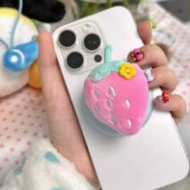 Kawaii Plush Strawberry Magnetic Phone Grip – Cute Soft Phone Holder Stand - Image 6