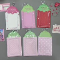 Kawaii Strawberry Kaomoji Kpop Keychain Photocard Holder