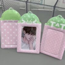 Kawaii Strawberry Kaomoji Kpop Keychain Photocard Holder - Image 3