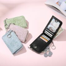 Vintage Floral Embossed RFID Blocking Keychain Wallet - Image 3