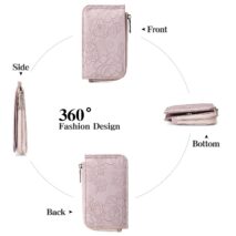 Vintage Floral Embossed RFID Blocking Keychain Wallet - Image 7