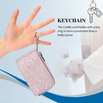 Vintage Floral Embossed RFID Blocking Keychain Wallet - Image 5