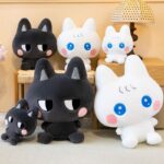 Kawaii Miamilo Kawaii Plush – Soft White Bunny & Black Cat Stuffed Animals