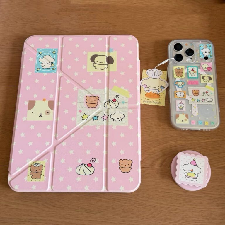 Cute Kitten Puppy Star Polka Dot Magnetic iPad Case